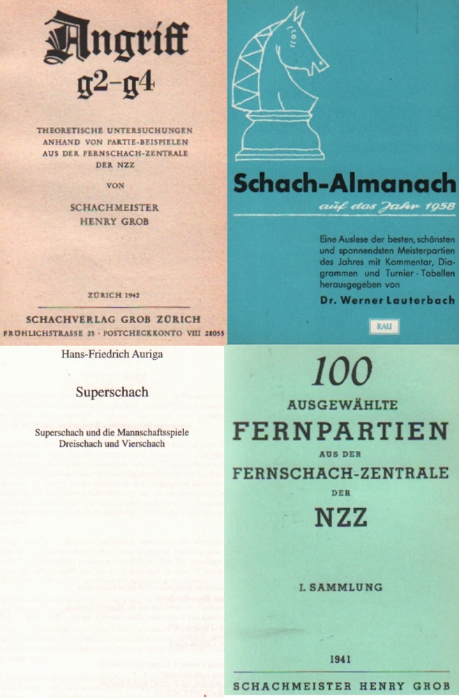 Grob, H. Angriff g2 – g4. Theoretische Untersuchungen … Zürich, Grob, 1942. 8°. Mit 5 Diagrammen. 48