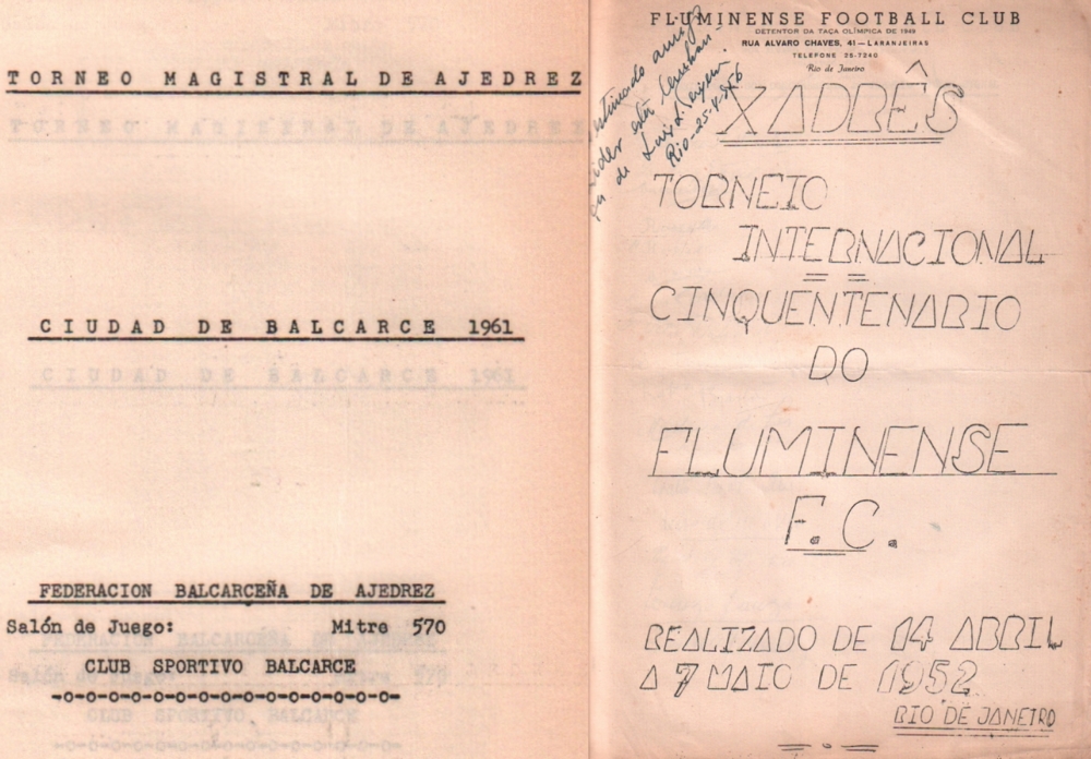 Rio de Janeiro 1952. Xadrez Torneo Internacional. Cinquentenario do Fluminense Footbal Club … 1952