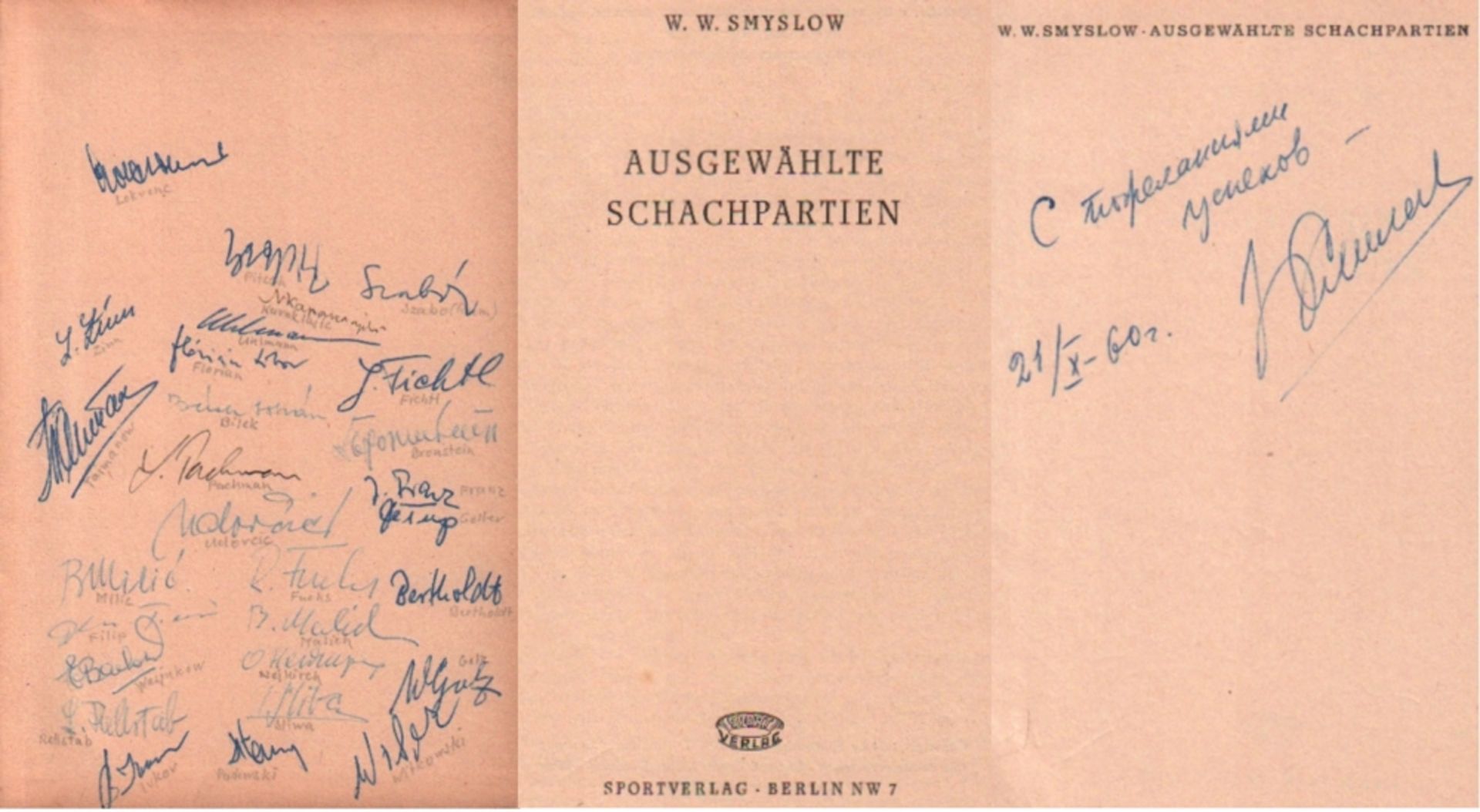 Smyslow, W. W. Ausgewählte Schachpartien. Bln., Sport, ca. 1954. 8°. Mit Diagrammen. 194 Seiten, 1