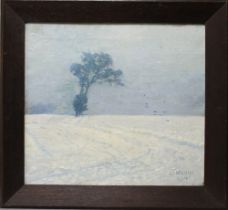 Krone, Otto. (Winterlandschaft mit Baum). Ölgemälde auf Leinwand über Keilrahmen. Signiert und