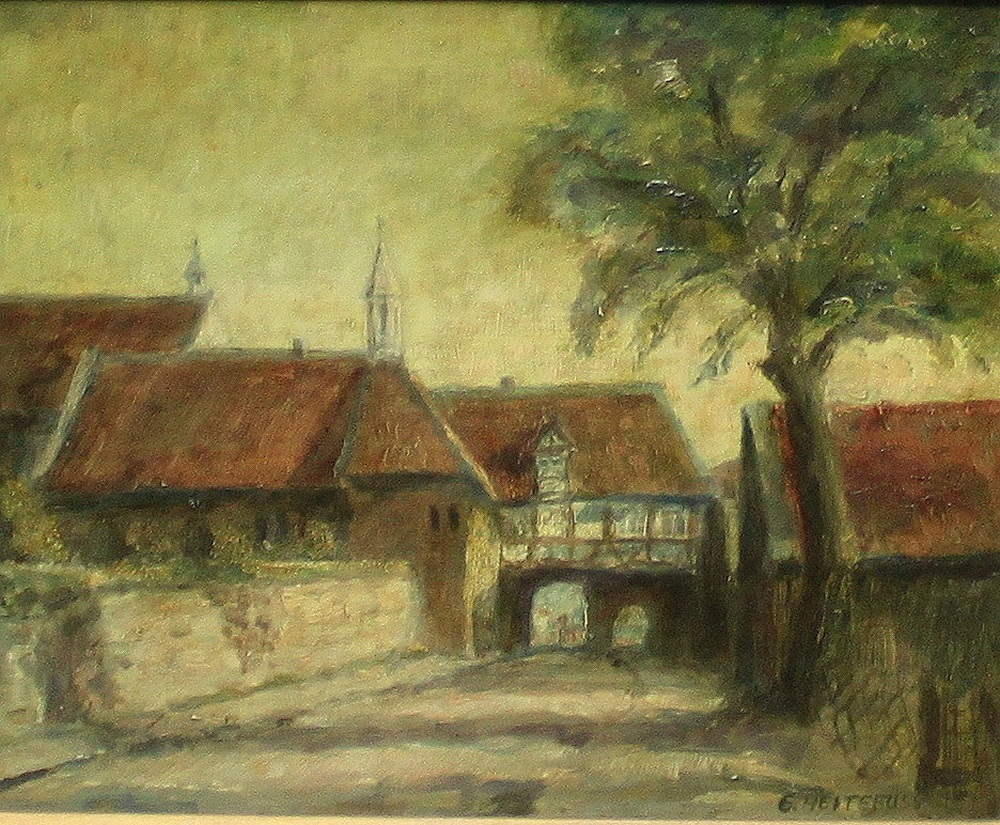 Heitefuss, Erich. (Blick auf das Torhaus vom Kloster Riddagshausen bei Braunschweig). Ölmalerei (