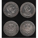 Deutsches Reich. 2 Silbermünzen. 5 Mark. Wilhelm II., Deutscher Kaiser. A 1902 und 1914.