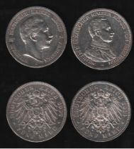 Deutsches Reich. 2 Silbermünzen. 5 Mark. Wilhelm II., Deutscher Kaiser. A 1902 und 1914.