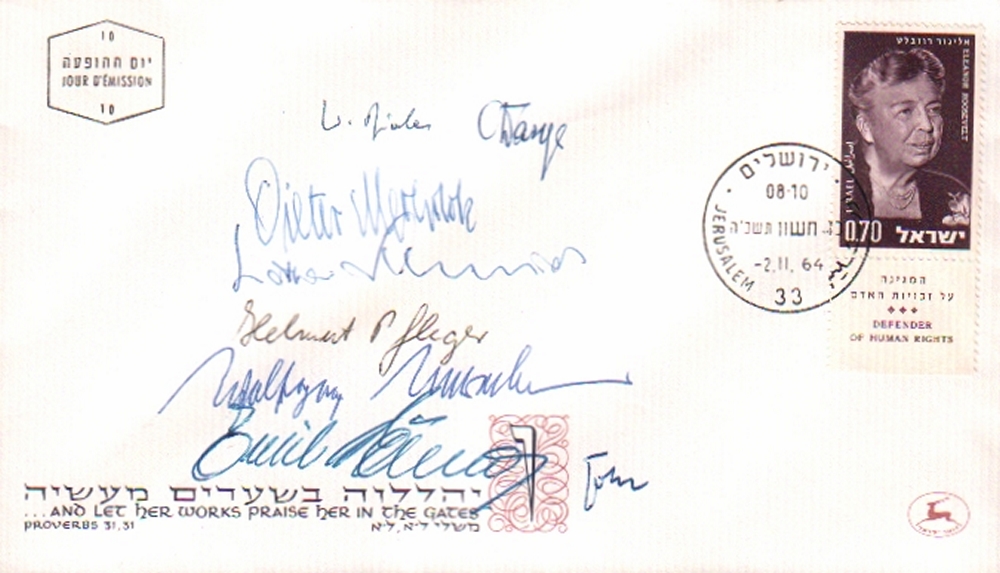 Deutsche Schachmeister. Briefumschlag mit Stempel und israelischer Briefmarke aus dem Jahr 1964