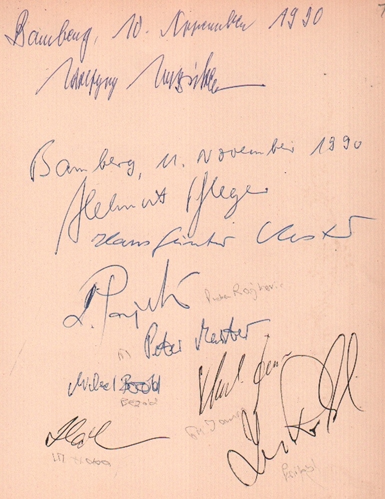 Schachmeister. Autographenblatt mit 9 eigenhändigen Unterschriften von Schachmeistern aus dem Jahr