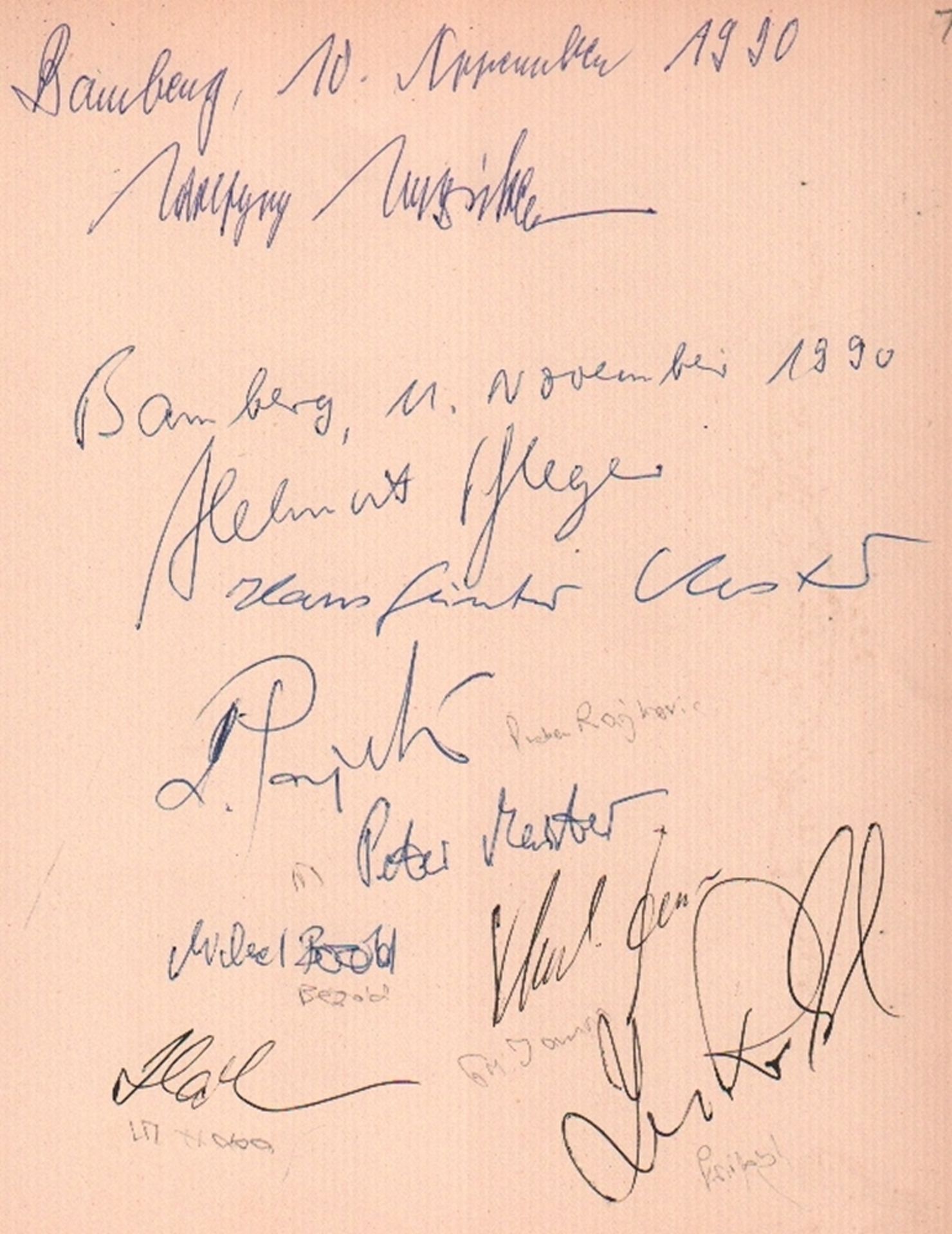 Schachmeister. Autographenblatt mit 9 eigenhändigen Unterschriften von Schachmeistern aus dem Jahr