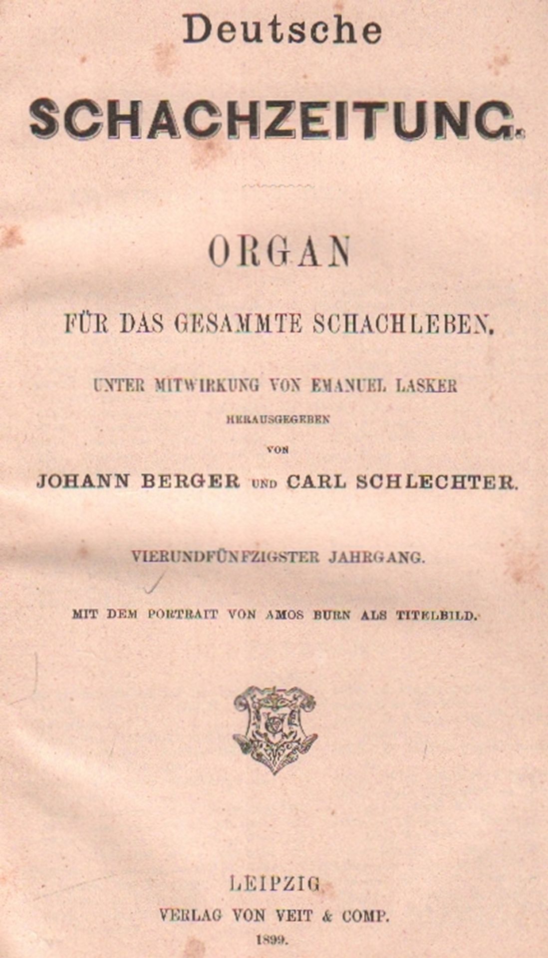 Deutsche Schachzeitung. Organ für das gesammte Schachleben. Hrsg. von J. Berger und C. Schlechter.