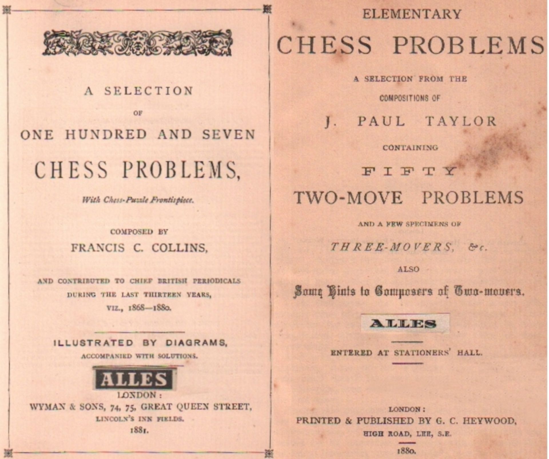 Taylor, J. Paul. Elementary Chess Problems. A selection from the compositions of J. Paul Taylor