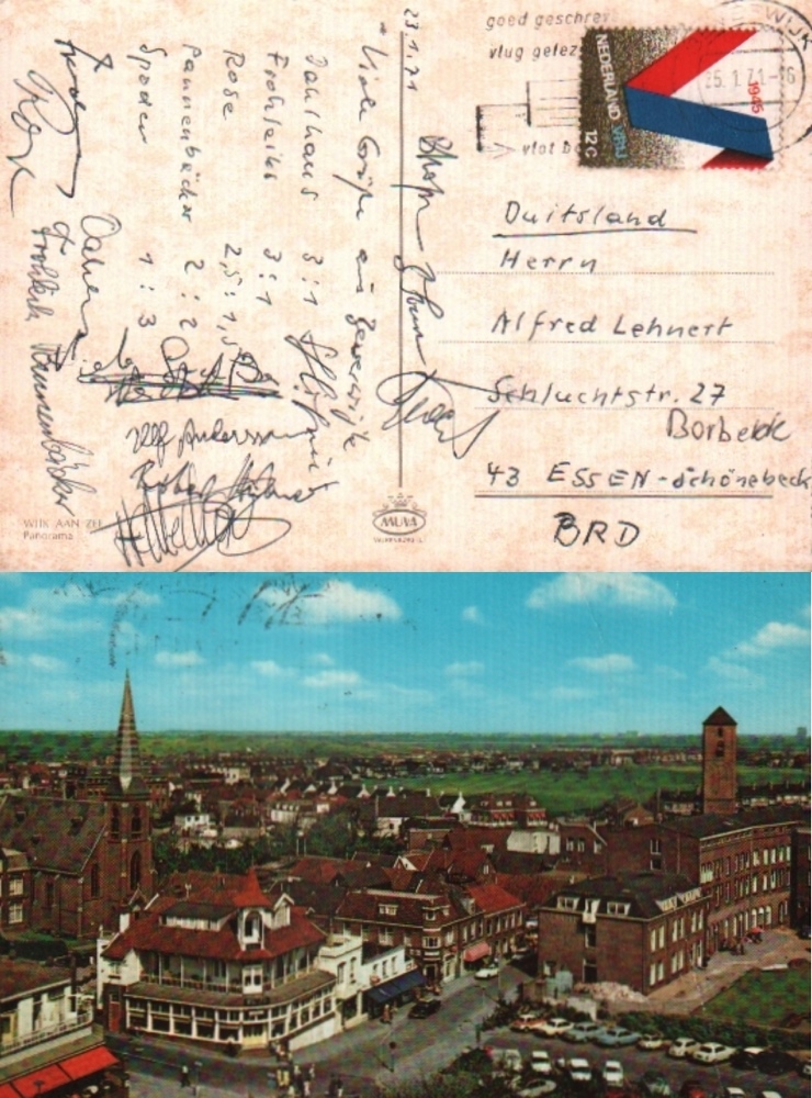 Wijk aan Zee 1971. Farbige, postalisch gelaufene Postkarte mit einer Ansicht von Wijk aan Zee aus