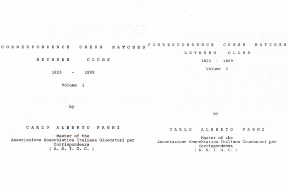 Pagni, Carlo Alberto. Correspondence chess matches between clubs 1823 - 1899. Vol 1 – 3 (von 4).