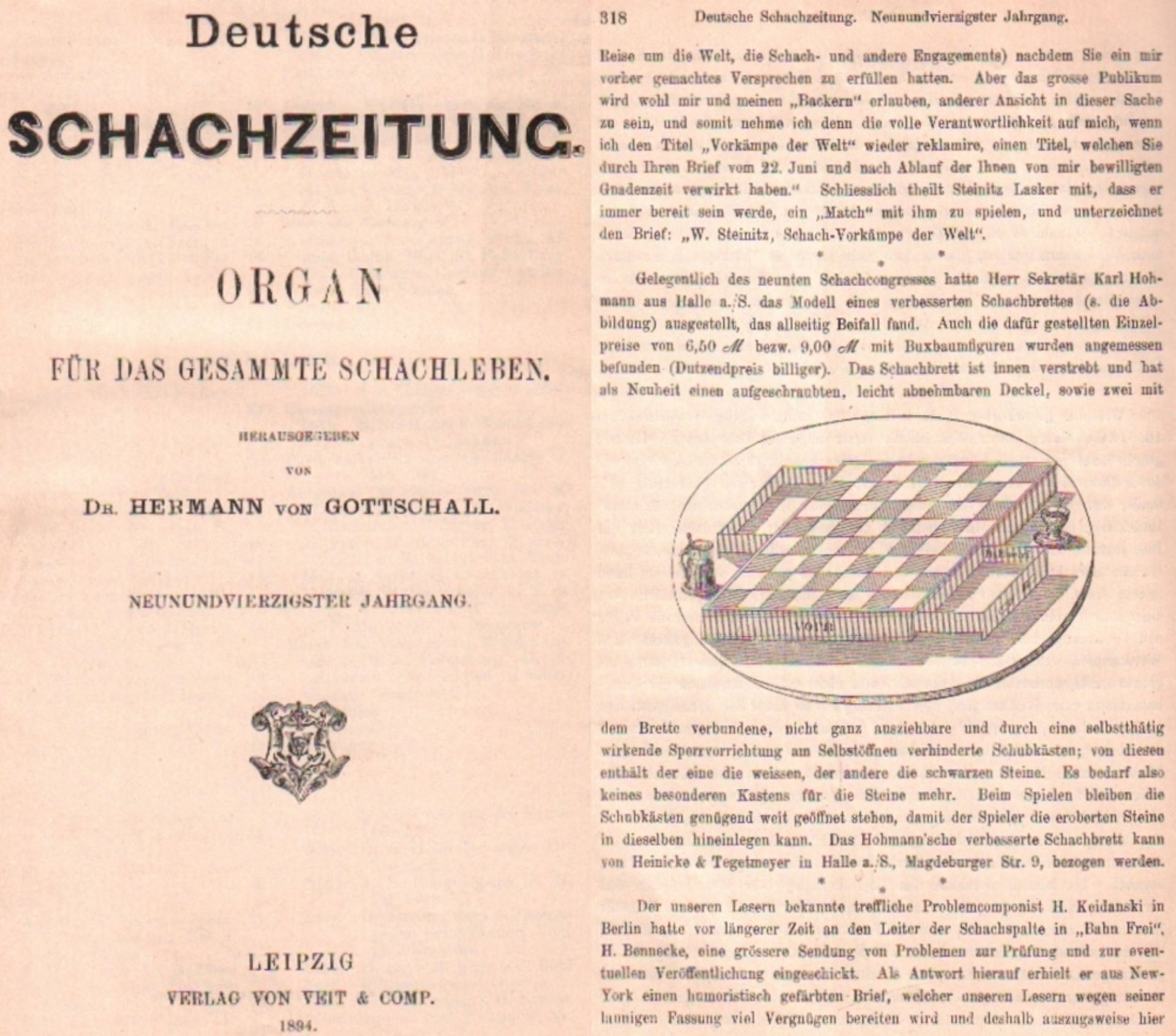 Deutsche Schachzeitung. Organ für das gesammte Schachleben. Hrsg. von H. v. Gottschall. 49. Jahrgang