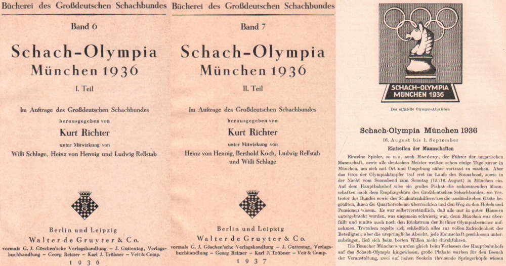München 1936. Richter, Kurt. (Hrsg.) Schach - Olympia München 1936. Im Auftrage des Großdeutschen