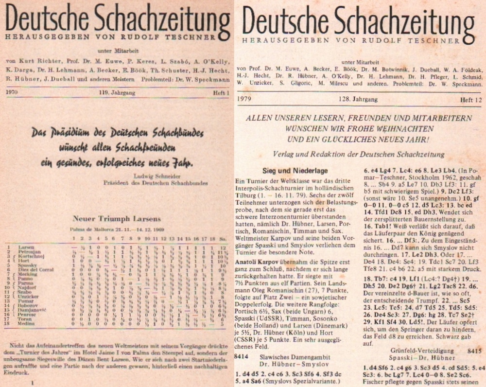 Deutsche Schachzeitung. Caissa. Hrsg. von Rudolf Teschner. 120 Hefte. Berlin, de Gruyter, 1970 -