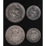 Deutsches Reich. 2 Silbermünzen. 2 und 5 Mark. 200 Jahre Königreich Preußen. 1901. Vorderseite: