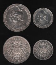 Deutsches Reich. 2 Silbermünzen. 2 und 5 Mark. 200 Jahre Königreich Preußen. 1901. Vorderseite: