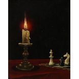 Stillleben mit Kerze und Schachfiguren. Kopie nach einer Vorlage (Gemälde ?) von Anschütz (?).