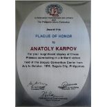 Karpow,A. „Award this Plaque of Honor to Anatoly Karpov For your magnificent display of Chess