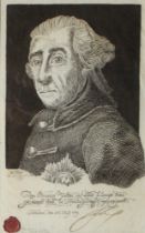 Friedrich der Große. Porträtskizze. Druck auf Papier, nach einer historischen Vorlage –