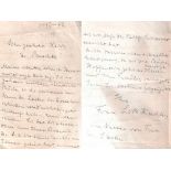 Lasker. Hirschberg, Lotte. Eigenhändig geschriebener Brief von Lotte Hirschberg an Albrecht