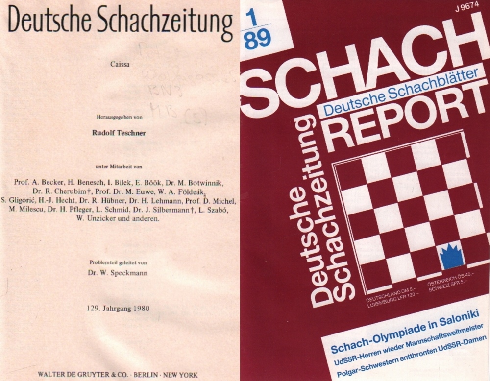 Deutsche Schachzeitung. Caissa. Hrsg. von Rudolf Teschner. 10 Bände. Ab 1989 folgte eine Vereinigung