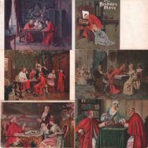 Postkarte. Geistliche Herren beim Schachspiel. 6 farbige und teils postalisch gelaufene Postkarten