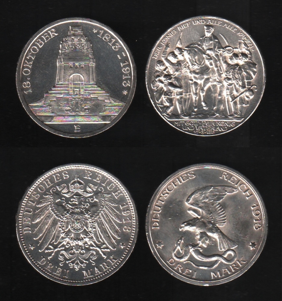Deutsches Reich. Silbermünze. 3 Mark. Jahrhundertfeier der Befreiungskriege. (A) 1913.