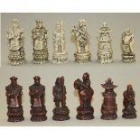 Asien. Japan. Schachspiel aus Kunststoff / Fiberglas mit König und Königin als chinesisches