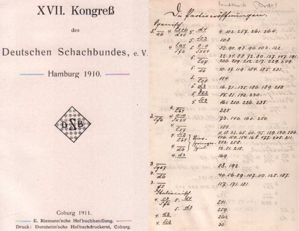 Hamburg 1910. XVII. Kongreß des Deutschen Schachbundes, e. V. Hamburg 1910. (Hrsg. von M. Bier, J.