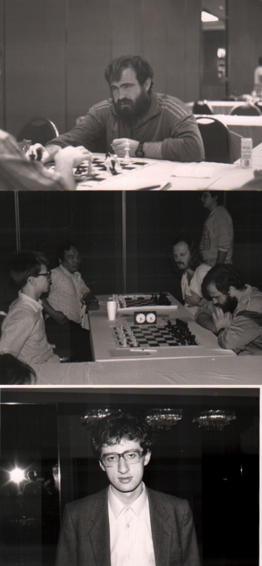 Foto. World Open Philadelphia 1989 und Boris Gelfand. Konvolut von 3 schwarzweißen Fotos von den