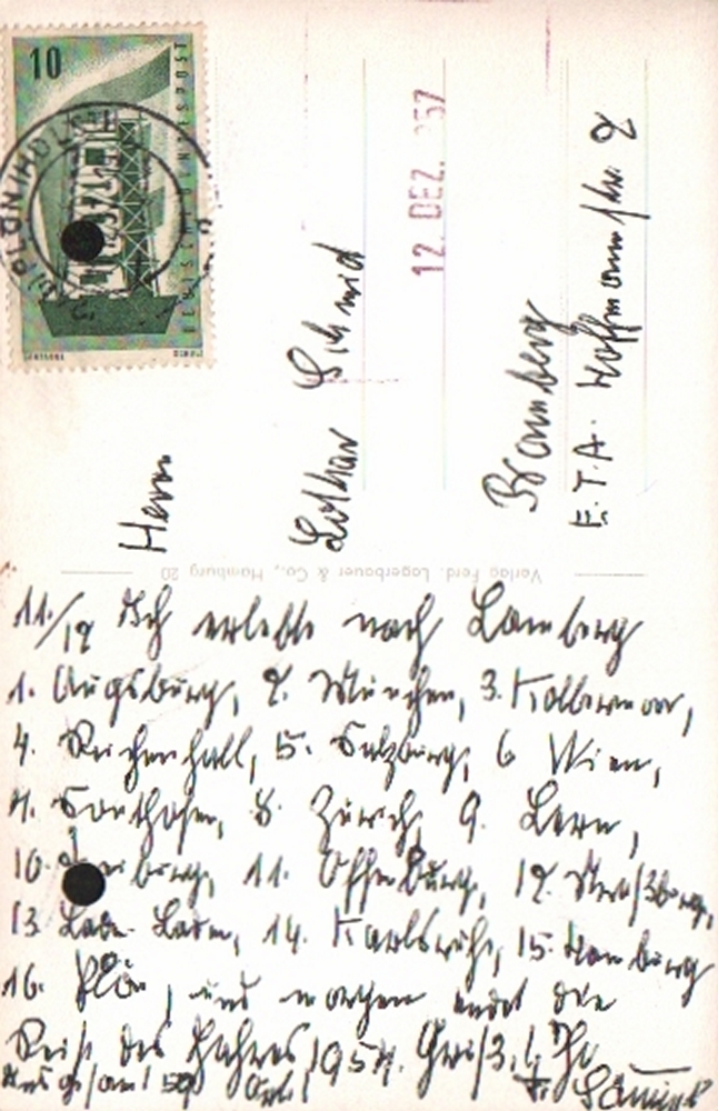 Sämisch, Friedrich. Postalisch gelaufene Postkarte mit eigenhändig geschriebenem Text in deutscher