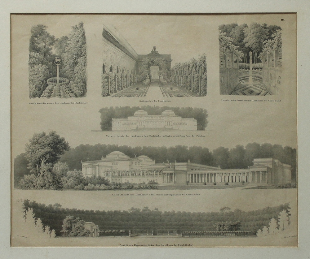 Potsdam. Charlottenhof im Park von Potsdam Sanssouci. Landhaus bei Charlottenhof. Blatt mit 6