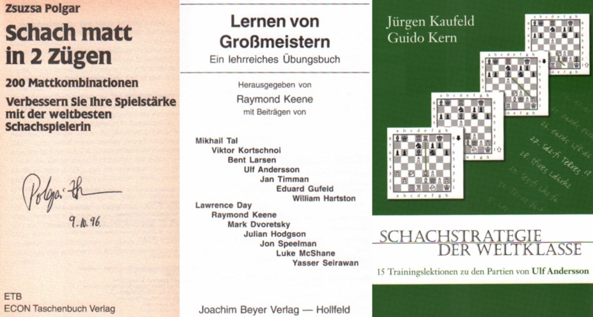 Polgár, Z. Schach matt in 2 Zügen. 200 Mattkombinationen … Düsseldorf, Econ Taschenbuch, ca. 1986.