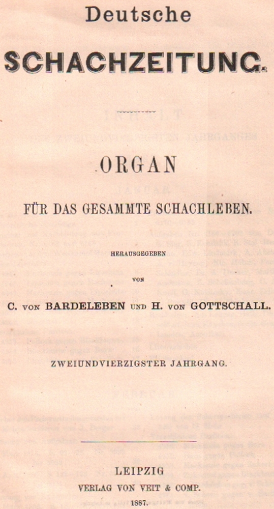 Deutsche Schachzeitung. Organ für das gesammte Schachleben. Hrsg. von C. von Bardeleben und H. von