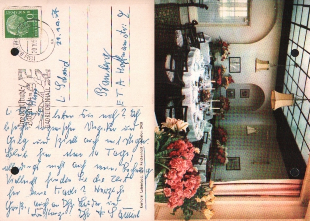Sämisch, Friedrich. Postalisch gelaufene Postkarte mit eigenhändig geschriebenem Text in deutscher