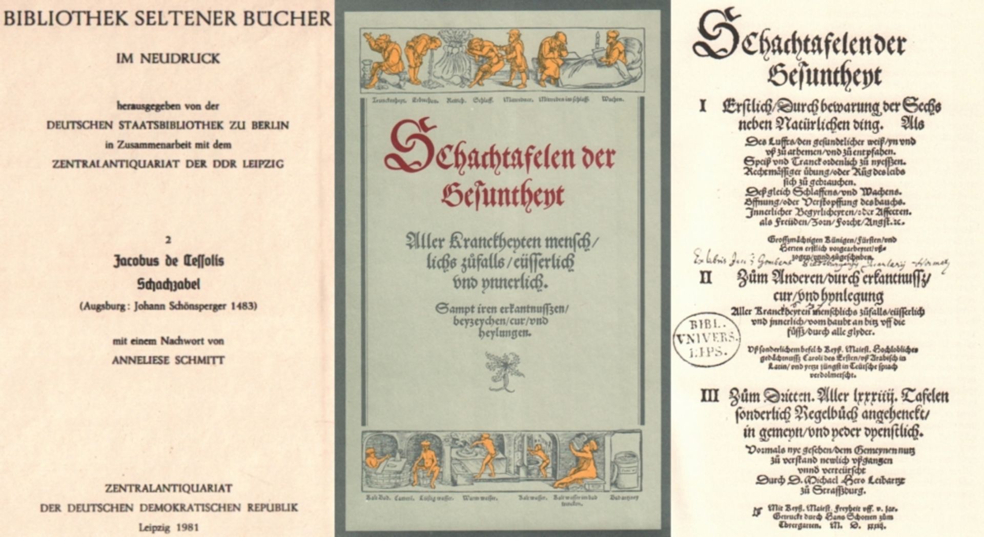 Cessolis, Jacobus de. Schachzabel. Nachwort von Anneliese Schmitt. Nachdruck der Ausgabe von 1483.