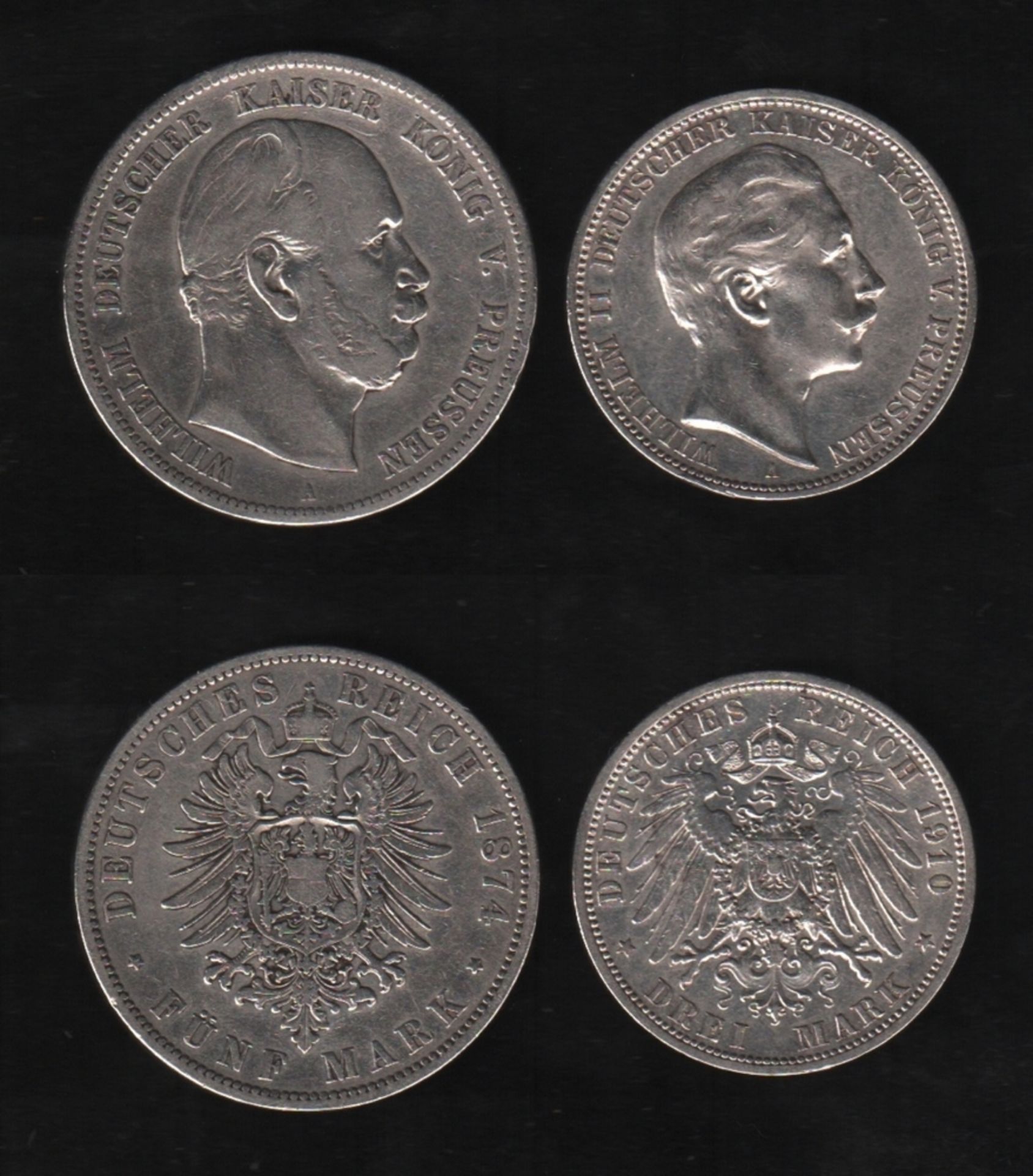 Deutsches Reich. Silbermünze. 5 Mark. Wilhelm I., Deutscher Kaiser. A 1874. Vorderseite: Porträt