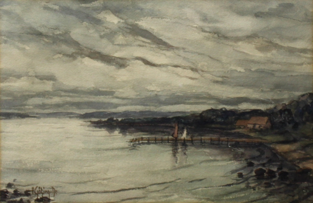 Götzing - Draheim, Hans. “Draheimer Bucht am Abend“. Aquarellmalerei (Mischtechnik) auf Papier.