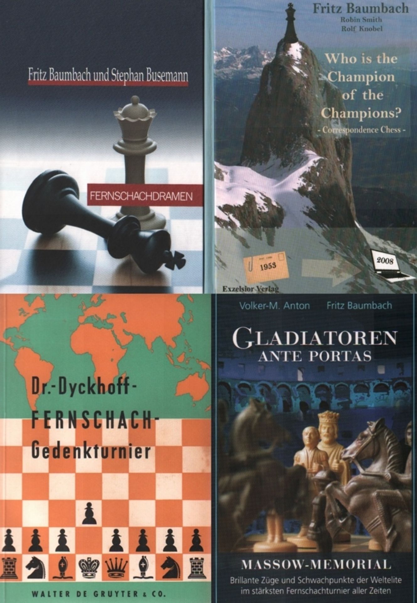 Fernschach. Konvolut mit 11 Büchern mit Darstellungen über das Fernschach meist in deutscher Sprache