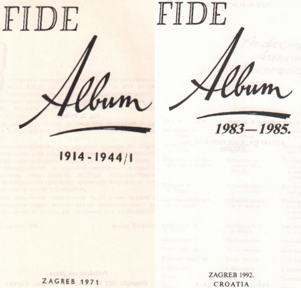 FIDE Album. Konvolut von 14 Bänden der FIDE Alben über den Zeitraum 1914 - 1985. Editor: Nenad