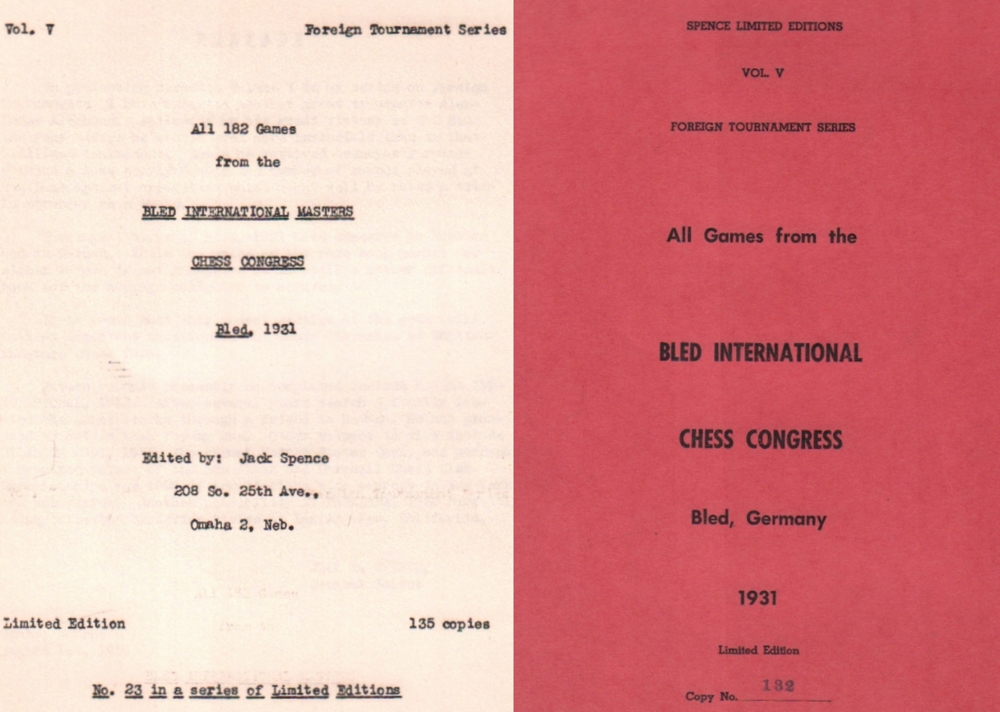 Bled 1931. Spence, Jack. (Hrsg.) All 182 Games from the Bled International Masters Chess Congress