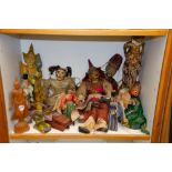 Konvolut Buddha-Figuren, Engel und Marionetten. Asien. Massivholz / Stoff, teilw. bemalt, H=19 bis