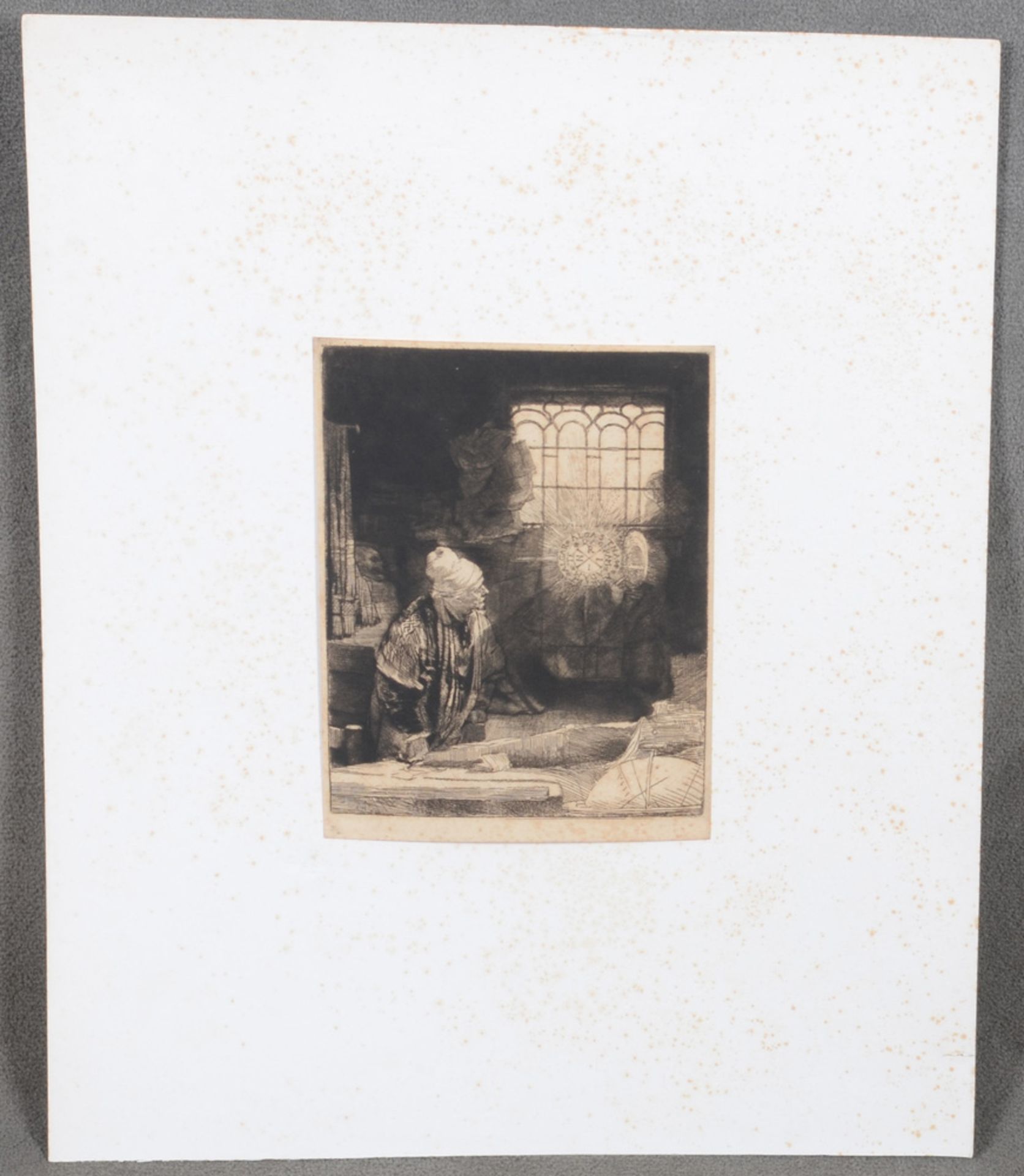 Rembrandt van Rijn (1606-1669). „Faust“. Kaltnadelradierung, ungerahmt, 21 x 16,5 cm. (späterer