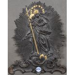 Maria Immaculata. Deutsch 19./20. Jh. Metall, teilw. vergoldet; auf Rocaillesockel stehende Madonna 