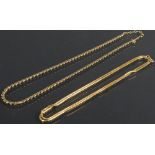 Zwei Halsketten. 14 ct Gold, ca. 46,8 g, L=75 / 45-50 cm.