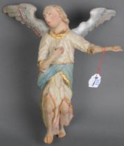 Schwebender Engel. Süddeutsch 19. Jh. Massivholz, geschnitzt, auf Kreidegrund farbig gefasst, H=39 c