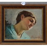 Modesto Faustini (1839-1891). Frauenporträt. Öl/Lw., re./u./sign./bez. „Roma“, gerahmt, 31 x 36 cm.