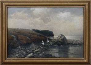 Maler des 19. Jhs. Zwei Störche am Ufer. Öl/Lw., li./u./monogr. „K.P.“, gerahmt, 31 x 45 cm.