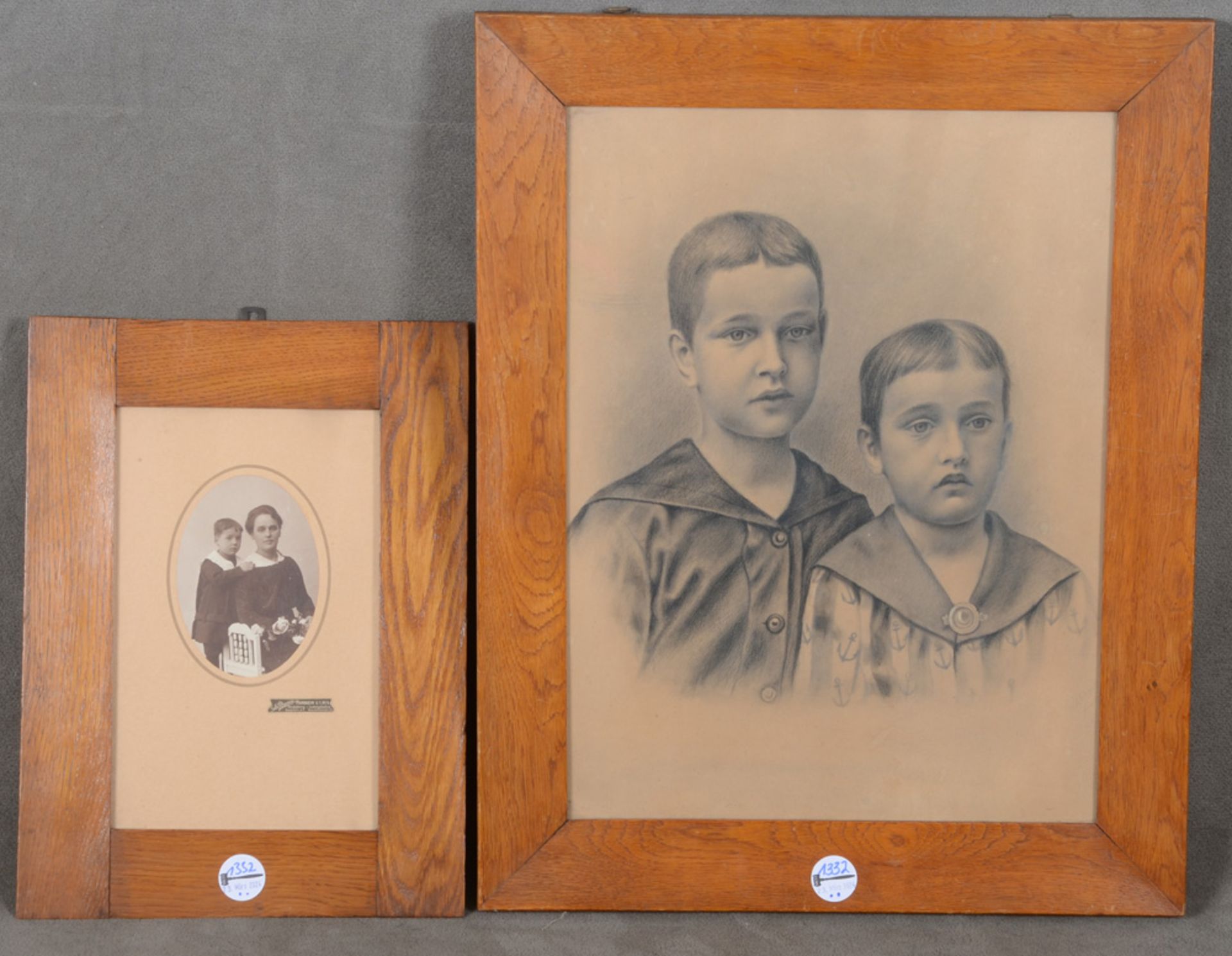 Maler des 19. Jhs. Porträt eines Geschwisterpaares. Bleistiftzeichnung/Papier, re./u. unleserlich