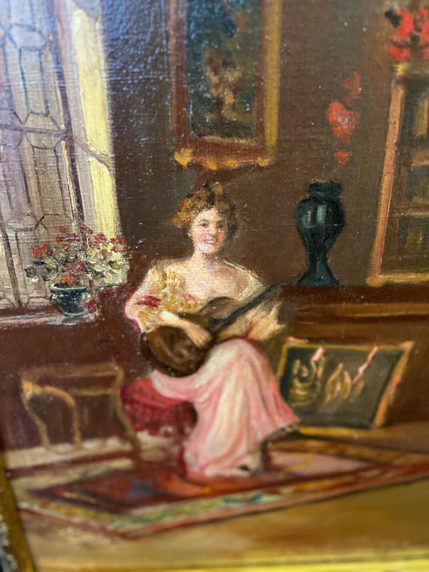 Bernard Louis Borione (1865-1920). Porträt einer Dame mit Gitarre und eines Herrn mit Zeitung. - Bild 5 aus 10