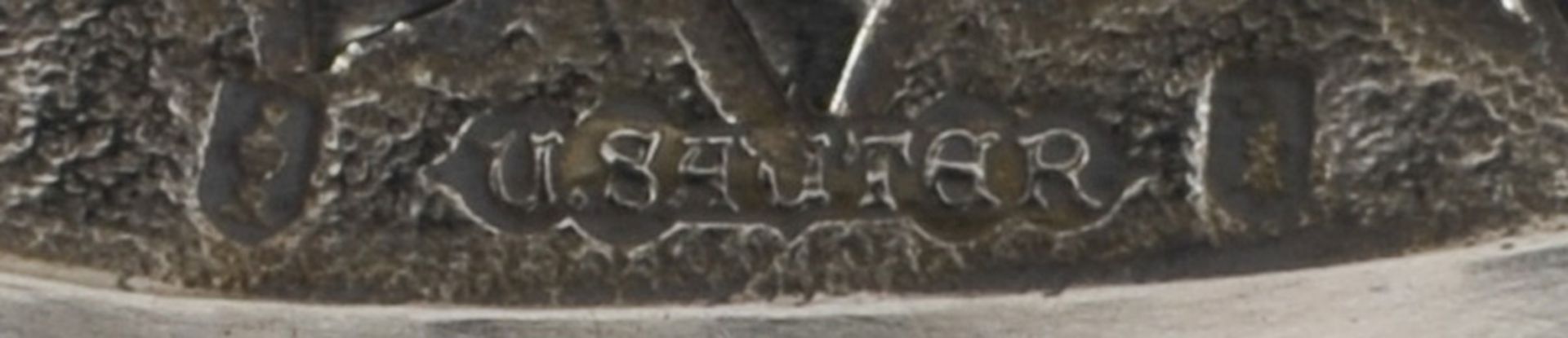 Ovale Weinprobierschale. Wohl Belgien, Meister U. Sauter 19. Jh. Silber, ca. 82 g, reliefiert mit Fr - Bild 2 aus 2